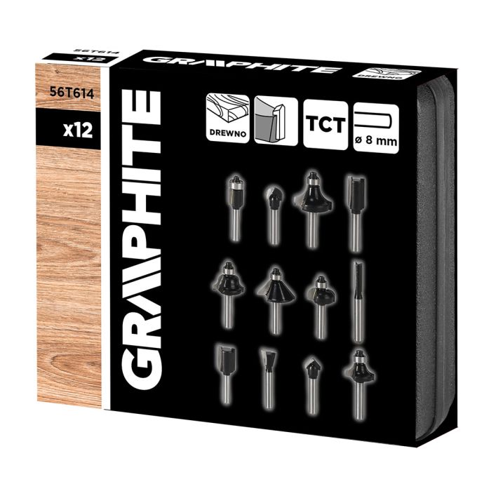 Frezy do drewna widiowe, trzpień 8 mm, zestaw 12 szt. 56T614 Dobra