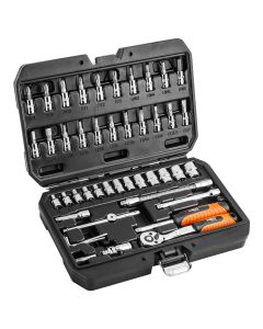 Klucze nasadowe, 1/4”, CrV, zestaw 46 szt. 08-660