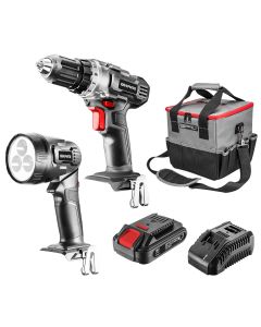Zestaw Energy+: wiertarko-wkrętarka 18V, latarka, torba, akumulator 2.0Ah, ładowarka 58G016
