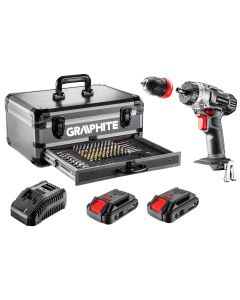 Zestaw Energy+ w walizce aluminiowej: wiertarko wkrętarka 18V 10mm, akumulator 2x2Ah, 109 akcesoriów 58G022-PS15