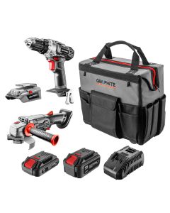 Zestaw E+: wiertarka(58G000), szlifierka(58G003), adapter USB(58G025), 2x aku(58G001/04),ład(58G002) 58G093-CS