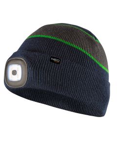 Czapka z latarką LED, granatowo-szaro-zielona PREMIUM 81-630