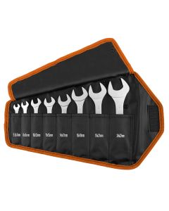 Klucze płaskie dwustronne, super cienkie, 5.5 x 27 mm, zestaw 8 szt., materiałowe etui 09-860