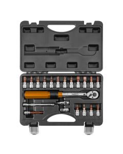 Klucz dynamometryczny dwukierunkowy 1/4", 5 - 25 Nm, zestaw 21 szt. 08-821