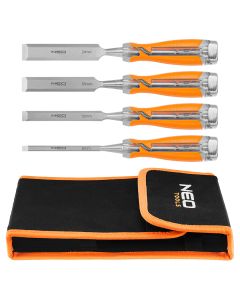 Dłuta 6, 12, 18, 24, zestaw 4 szt. Uchwyt dwukomponentowy. Pakowane w etui 37-900
