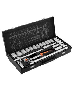 Zestaw kluczy nasadowych 1/2", 25 szt., CrV 10-036