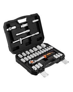 Klucze nasadowe 1/2", zestaw 32 szt., CrV 10-038