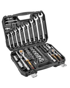 Zestaw kluczy nasadowych 1/2", 1/4", 82 szt., CrV 10-059