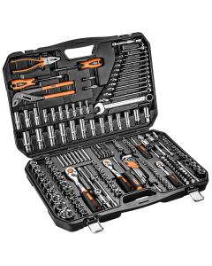 Zestaw kluczy nasadowych 1/2", 3/8", 1/4", 233 szt., CrV 10-078