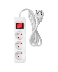 Przedłużacz listwowy 3 m, 3 x 1.5 mm2, 3G, biały, ON/OFF 90-178