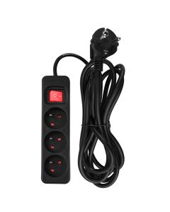 Przedłużacz listwowy 3 m, 3 x 1.5 mm2, 3G, czarny, ON/OFF 90-183