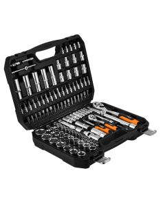 Zestaw kluczy nasadowych 1/2", 1/4", 110 szt., satynowy 10-211