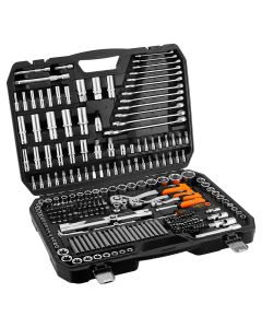 Zestaw kluczy nasadowych 1/2", 3/8", 1/4", 300 szt. , satynowy 10-218