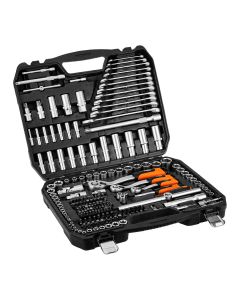Zestaw kluczy nasadowych 1/2", 3/8", 1/4", 220 szt. , satynowy 10-220