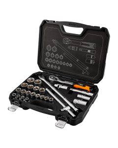 Zestaw kluczy nasadowych 1/2", 25 szt., satynowy 10-205