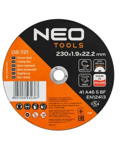 Tarcze tnące do metalu/INOX 230 x 1.9 x 22,2mm, 41 A46-S-BF, 25 szt. kartonik. Wyprodukowano w PL 08-721