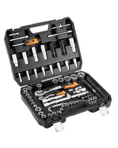 Zestaw kluczy nasadowych 1/2", 1/4", 115 szt., satynowy 10-215