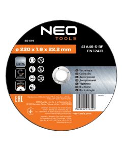 Tarcze tnące do metalu 230 x 1.9 x 22.2 mm, 41 A46-S-BF, 5 sztuk folia 55-579