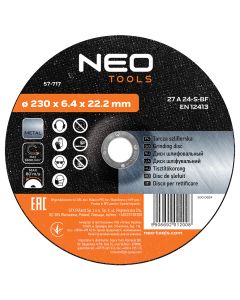 Tarcza szlifierska do metalu 230 x 6.4 x 22.2 mm, 27 A24-S-BF 57-717