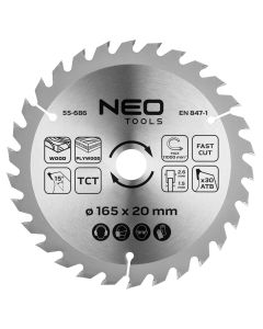 Tarcza do pilarki, zagłębiarki, widiowa, 165 x 1.5 x 2.6 x 20 mm, 30 zębów 55-686