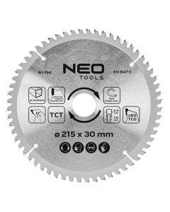 Tarcza do pilarki, widiowa, 215 x 30 mm, 60 zębów, do aluminium 61-194