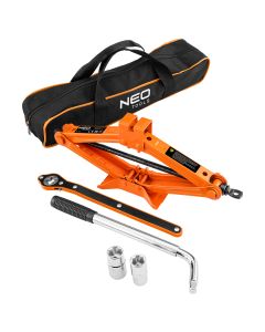 Lewarek trapezowy w zestawie z kluczem teleskopowym i nasadkami 10-457