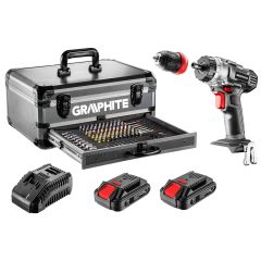 Zestaw Energy+ w walizce aluminiowej: wiertarko wkrętarka 18V 10mm, akumulator 2x2Ah, 109 akcesoriów 58G022-PS15