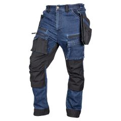 Spodnie robocze DENIM, wzmocnienia Cordura, odpinane kieszenie kaburowe, granatowe, 81-361-1