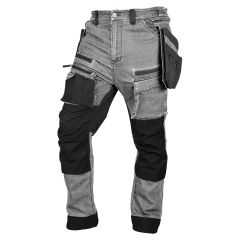 Spodnie robocze DENIM, wzmocnienia Cordura, odpinane kieszenie kaburowe, szare, 81-361-2