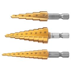 Zestaw wierteł stopniowych HSS TiN, 3-20 mm, Hex, 3 szt. 08-948