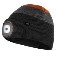 Czapka z latarką LED, czarno-szaro-pomarańczowa WARM 81-631