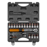 Klucz dynamometryczny dwukierunkowy 1/4", 5 - 25 Nm, zestaw 21 szt. 08-821