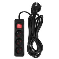 Przedłużacz listwowy 3 m, 3 x 1.5 mm2, 3G, czarny, ON/OFF 90-183